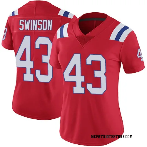 New England Patriots Women's Limited Red Vapor Untouchable Alternate Jersey (43 Bradyn Swinson)