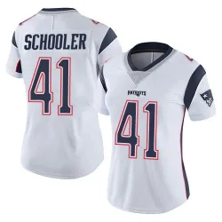 New England Patriots Women's Limited White Vapor Untouchable Jersey (41 Brenden Schooler)