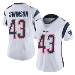 New England Patriots Women's Limited White Vapor Untouchable Jersey (43 Bradyn Swinson)