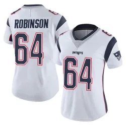 New England Patriots Women's Limited White Vapor Untouchable Jersey (64 Layden Robinson)