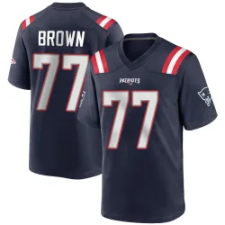 New England Patriots Youth Game Navy Blue Team Color Jersey (77 Ben Brown)
