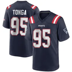 New England Patriots Youth Game Navy Blue Team Color Jersey (95 Khyiris Tonga)