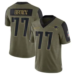 New England Patriots Youth Limited Olive 2021 Salute To Service Jersey (77 Ben Brown)