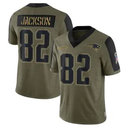 New England Patriots Youth Limited Olive 2021 Salute To Service Jersey (82 JaQuae Jackson)