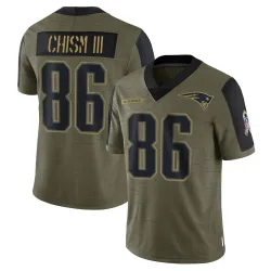 New England Patriots Youth Limited Olive 2021 Salute To Service Jersey (86 Efton Chism III)