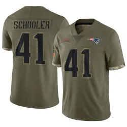New England Patriots Youth Limited Olive 2022 Salute To Service Jersey (41 Brenden Schooler)