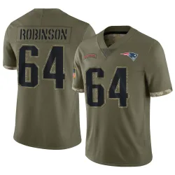 New England Patriots Youth Limited Olive 2022 Salute To Service Jersey (64 Layden Robinson)